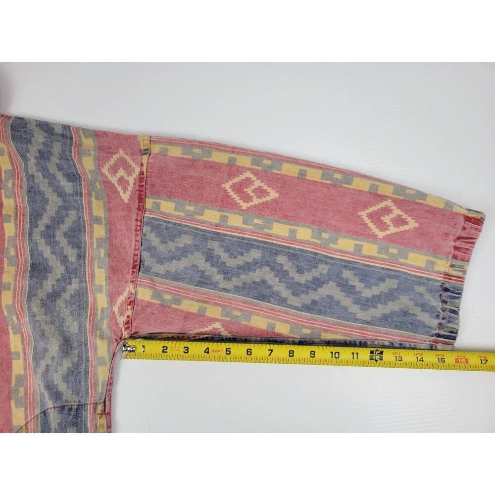 Vintage Retro Andrews Blues Aztec Southwestern Mens‎ Medium Baggy Hooded Sweater